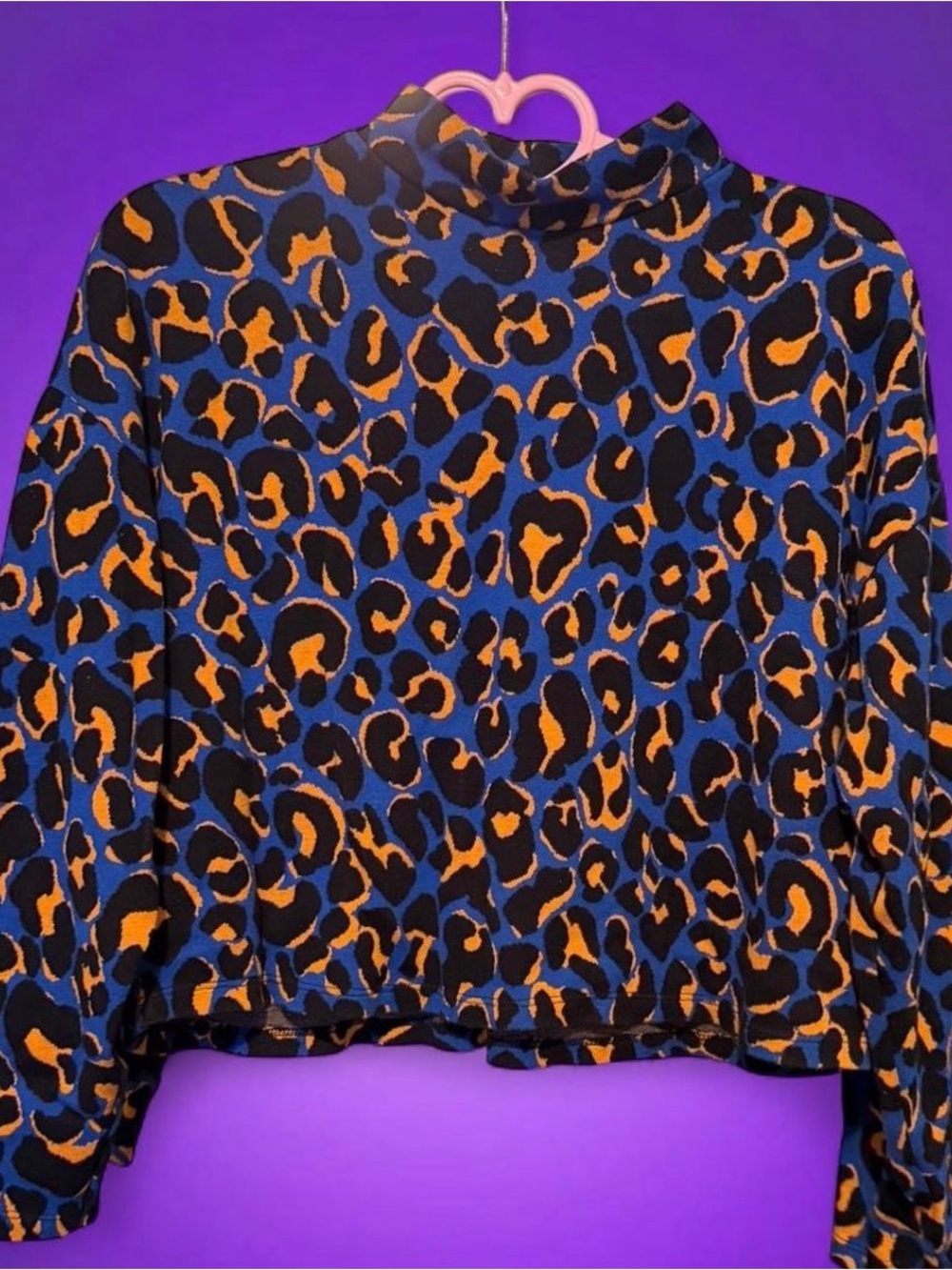 Zara Leopard Print Long Sleeve Top - Black, Blue & Orange